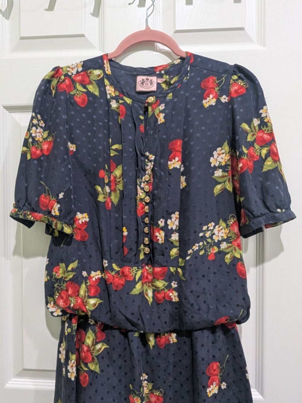 Juicy Couture Strawberry Print Silk Dress size 6 - Picture 3 of 5